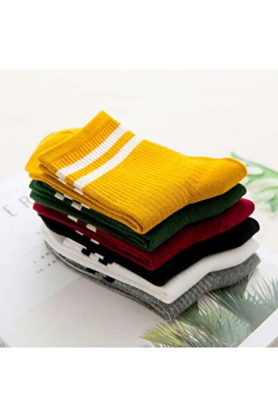 çorapmanya 6 Çift Kadın Karışık Renkli Çizgili Kolej Tenis Çorabı