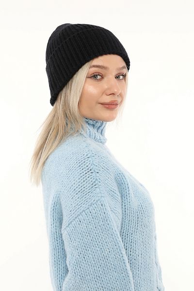 Aghilo Navy Blue Women's Winter Corded Wool Beret