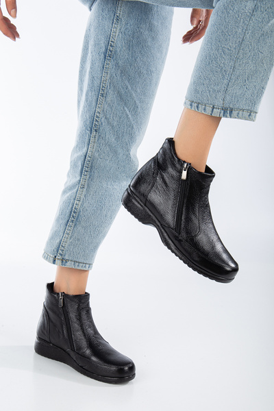 aka prestij ayakkabı comfort Genuine Leather Phylon Sole Black Women's Boots