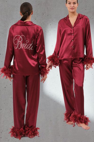 SATTENS Burgundy Otrish Satin Pajama Set