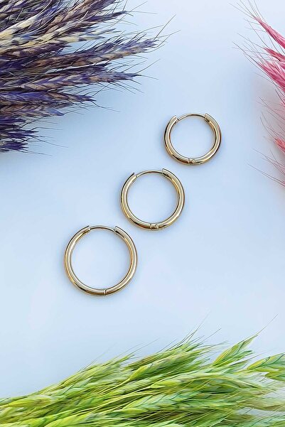 TREND COLLECTİON طقم أقراط ستانلس ستيل كلاسيكية دائرية ذهبية للنساء (3 قطع)