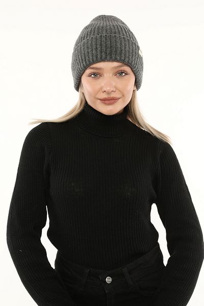 Aghilo Anthracite Gray Women's Winter Corded Wool Beret