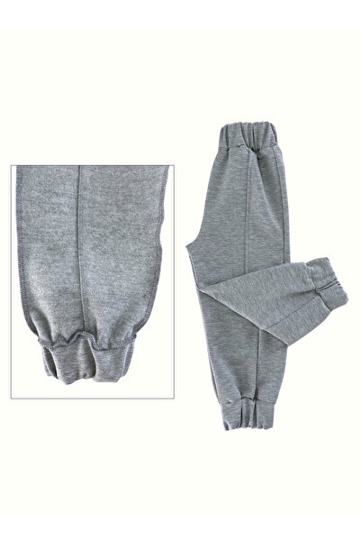 NiceKids 2 Iplik Şardonlu Kumaş Eşofman Altı Kolej Gri Oversize