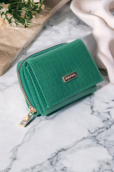 dericom Kadın Şık ve Fonksiyonel Croco Desenli Bol Kartlıklı Dayanıklı Yeşil Kadın Cüzdan Aksesuar