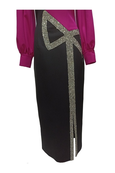 star form Kurdela Taşlı Yırtmaç Detaylı Pembe Abiye Elbise