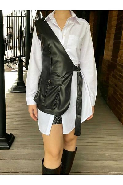 BEBE PLUS Leather Vest & Shirt Set