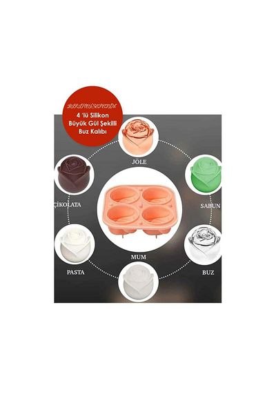 VANCL Practical 4-Piece Silicone Large Rose Shaped Ice Mold 4 Pieces Silicone Rose Ice Mold-ESSU23
