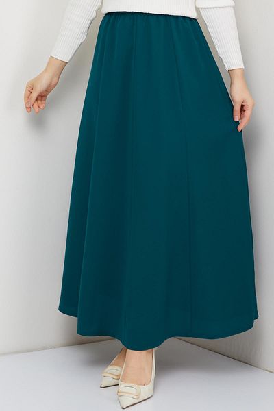 Günay Karaca Sandy Crepe Fabric Eight Piece Wide Comfortable Skirt with Elastic Waist 20231