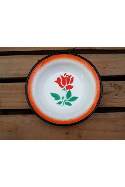 BEGÜLDAN Kenarı Turuncu Kırmızı Güllü Desenli Çap Çinko Tabak 25 Cm Beg_3360