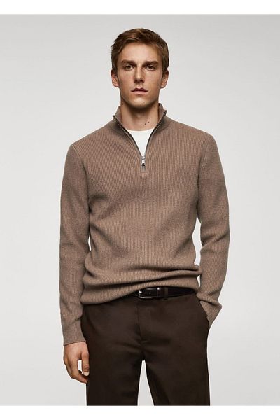 MANGO Man Zapinany na zamek sweter ze sznurka