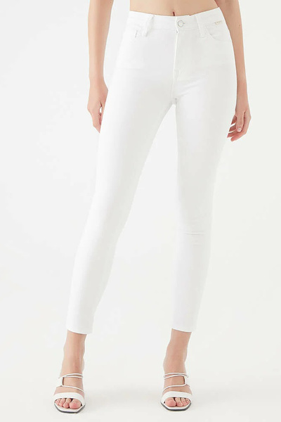 QİSSO (Μεγάλο μέγεθος) Λευκό στενό πόδι που μαζεύει ψηλή μέση