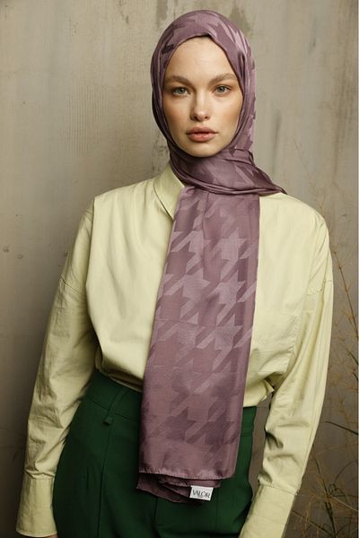 VALOR Dusty Magenta Houndstooth Pattern Silky Jacquard Shawl