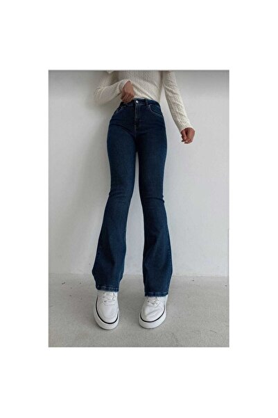 LİMABEL Жіночі джинси з високою талією, синього кольору, з розкльошеними штан...