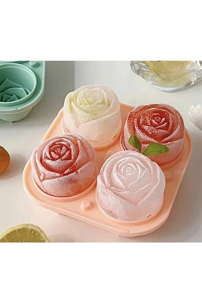 VANCL Practical 4-Piece Silicone Large Rose Shaped Ice Mold 4 Pieces Silicone Rose Ice Mold-ESSU23