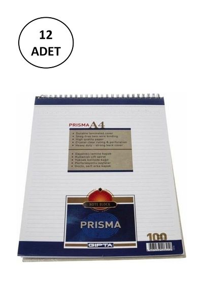 Gıpta A-4 Spiral Prisma Memo Pad - 100 Sheets Striped, 12 Paper Covers