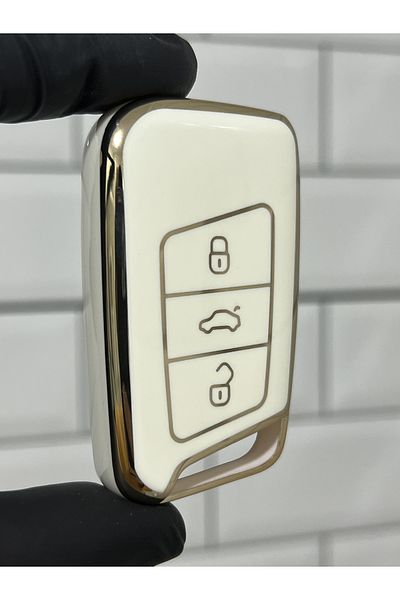 BARKAS ELEKTRONİK Skoda Superb Kodiaq Keyless Go Nano Key Case 3 Push Button White