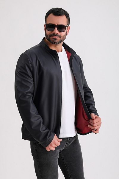 Leather Club Navy Blue Red Double Sided Taffeta Leather Jacket