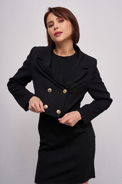 GİYSA Women's Double Breasted Collar Gold Button Detailed Crop Blazer Jacket