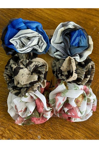 Gönülden Tasarım 7x7 cm 6 buc. Set de 3 agrafe colorate cu volane duble - Accesoriu pentru par si turban