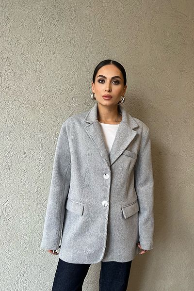 Seda Yalçın Atelier Gray Herringbone Patterned Stamp Jacket