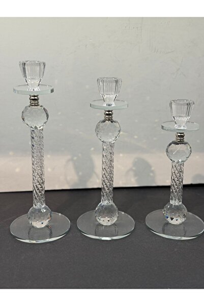 Peramari Dekoratif Kristal Cam-Metal Üçlü Mumluk Gold