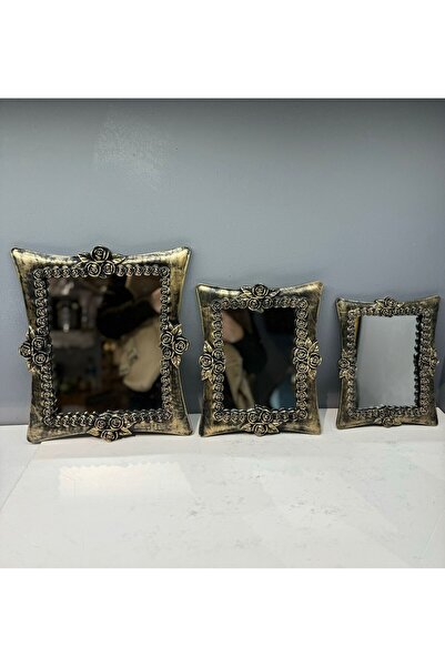 Peramari Dekoratif Polyester Üçlü Kare Ayna Takımı Gold-Siyah Eskitme