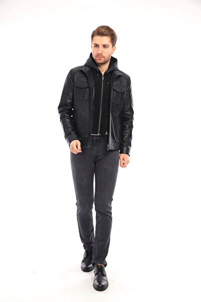 Derimont's Erkek Deri Mont Kapüşonlu-EM020344