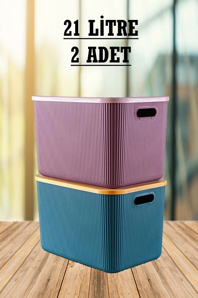 Bayev 21 Lt Double Multi-Purpose Green-Purple Storage Box Organizer Laundry Basket with Lid