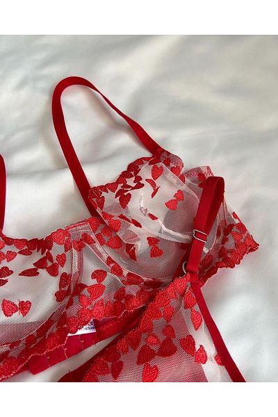 BLUE AVCI LINGERIE Комплект сутиен с бродерия и червено покритие