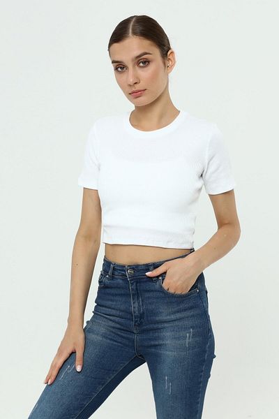 İmpavido COPY - Tricou crop cu mânecă scurtă cu decolteu rotund alb