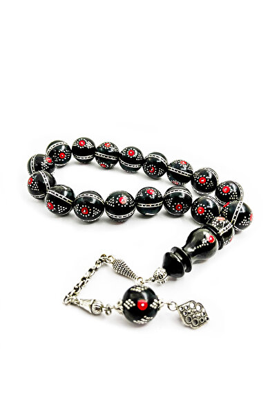 TAŞHAN Gümüş Mercan İşlemeli El İşçiliği 17 li Erzurum Oltu Taşı Efe Stres Te...