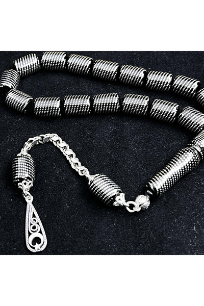 TAŞHAN Yoğun Gümüş Çeşmi Bülbül İşlemeli Kapsül Kesim Kumpaslı İşçilik 17 li Erzurum Oltu Taşı Efe Tesbihi