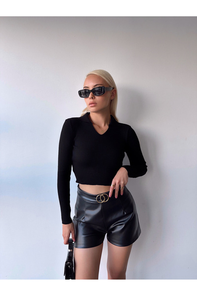 LACHT Γυναικεία πλεκτή μπλούζα με λαιμόκοψη πόλο