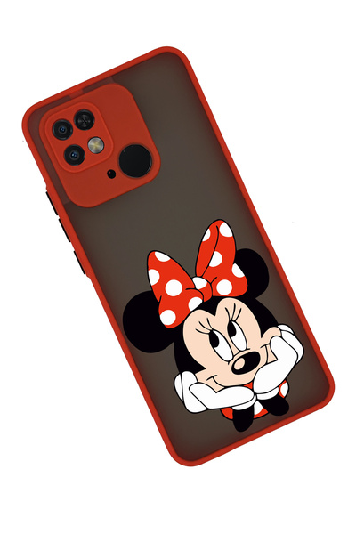 Merwish Xiaomi Redmi 10C Compatible Minnie Patterned Camera Protected Hux Tpu Transparent Case Cover Red