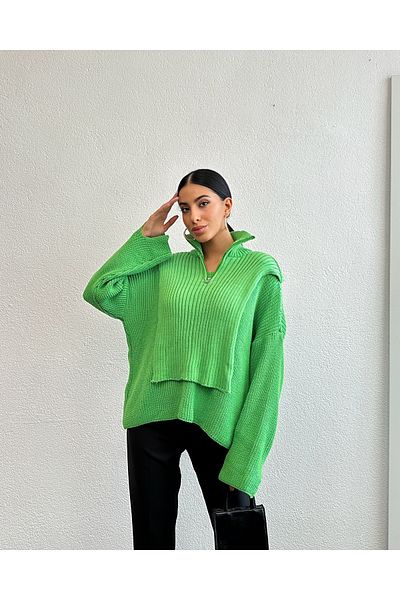 OUZ Fashion Tricotaj cu fermoar pentru gât și mâneci pentru femei