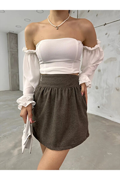 TakıDolabı Μίνι φούστα με ελαστική μέση ΣΚΟΥΡΟ ΚΑΦΕ