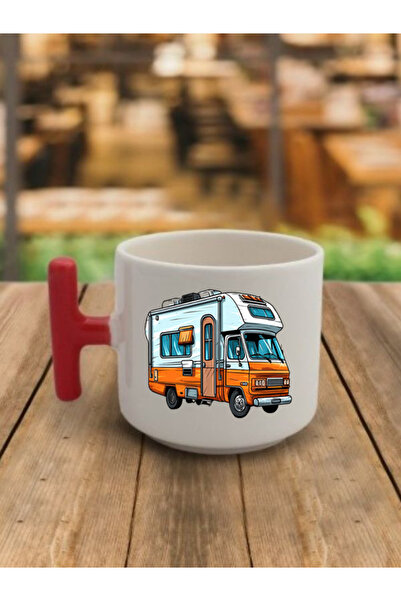 lili hediyelik كوب قهوة بمقبض أحمر مع قافلة كوب سيراميك - شاي سيراميك، كوب هد...