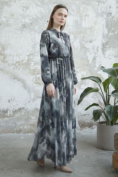 InStyle Tulle Dress with Belted Collar - Khaki