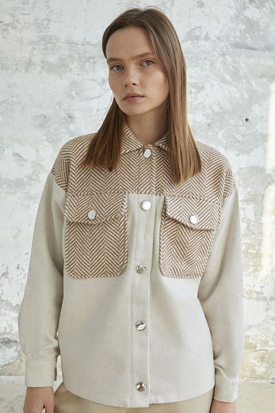 InStyle Μπουφάν τσέπης με μοτίβο ψαροκόκαλου - εκρού
