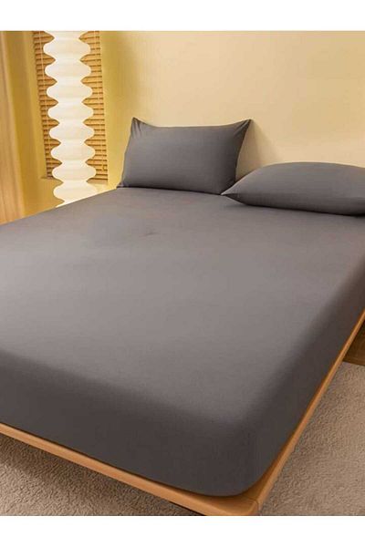 Totem Ranforce Cotton Gray Elastic Sheet Set with Pillowcase