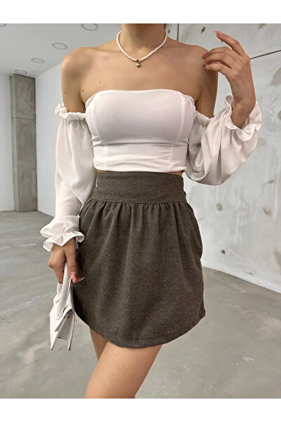 TakıDolabı Μίνι φούστα με ελαστική μέση ΣΚΟΥΡΟ ΚΑΦΕ