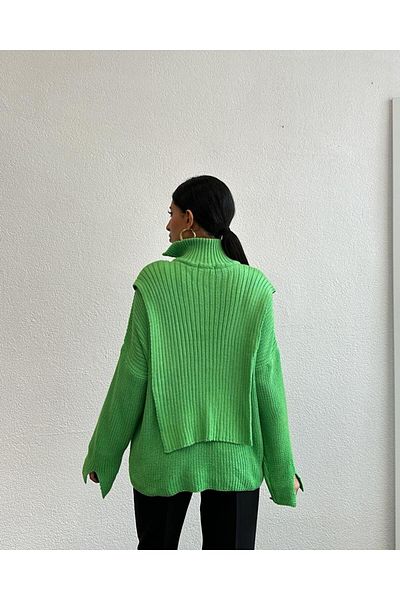 OUZ Fashion Tricotaj cu fermoar pentru gât și mâneci pentru femei