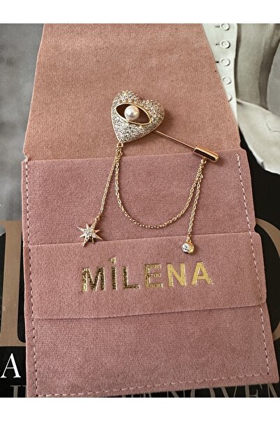 Milena Designer Store Milena Istanbul Taşlı Kalp Göz Sallantılı Broş