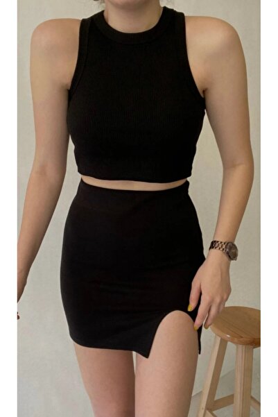 Lion Collection Derin yırtmaçlı mini etek