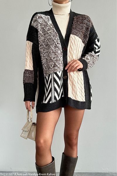 Lupies Women's Colorful Jacquard Knitwear Cardigan