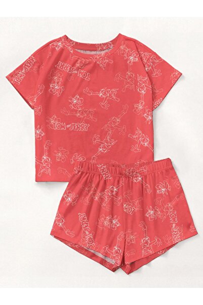 PEMBİŞ HOMEWEAR Set de pijamale cu mâneci scurte Tom și Jerry Red Supersoft b...