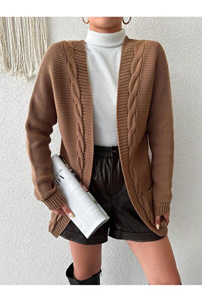 AQE FASHION Ženska kosa sa kragnom, pletena Sa džepovima kardigan od devine vune