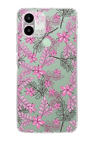 PrintiFy Redmi A2 Plus Slim Fit Kapak Floral Pembe Tasarımlı Şeffaf Silikon