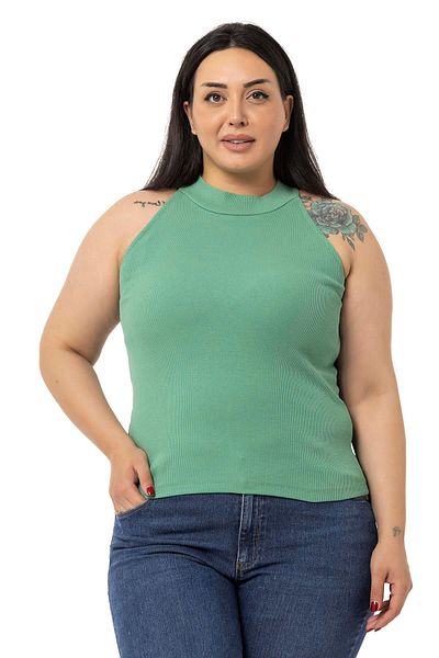 DISENTIS MODEST Plus Size Halter Neck Half Turtleneck Camisole Green Body