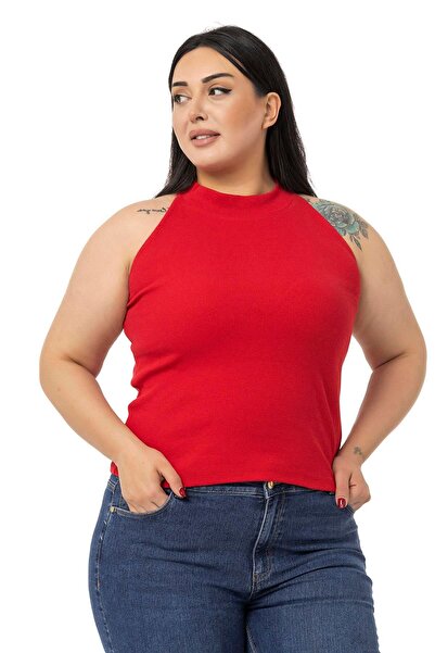 DISENTIS MODEST Large Size Halter Neck Half Turtleneck Camisole Red Body